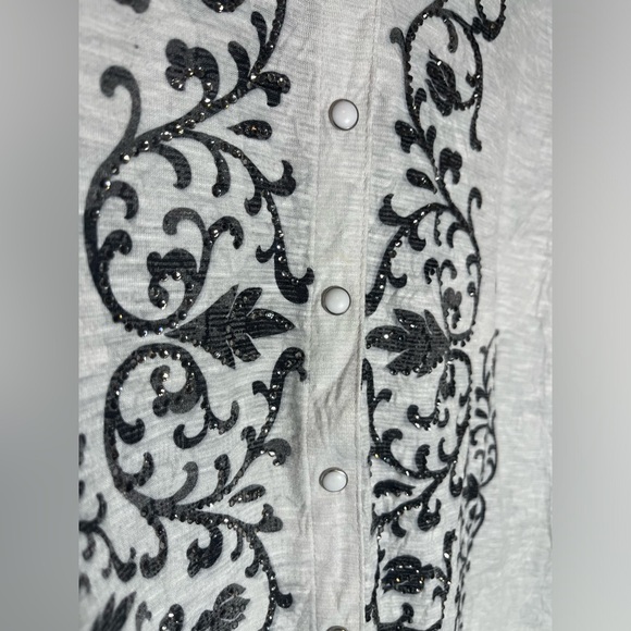 David Cline Shirt Button Up Rhinestone Gray Black Crushed Bleach Size Large - Picture 3 of 6